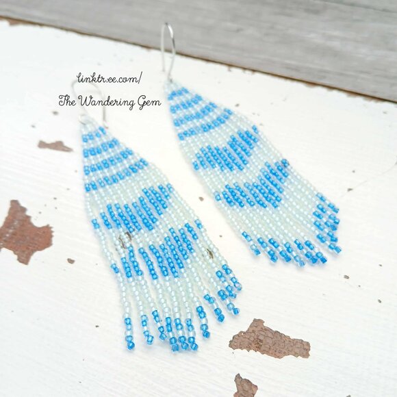 Boho Beaded Heart Fringe Cascade Shoulder Duster Dangle Earrings 4" - Picture 9 of 9